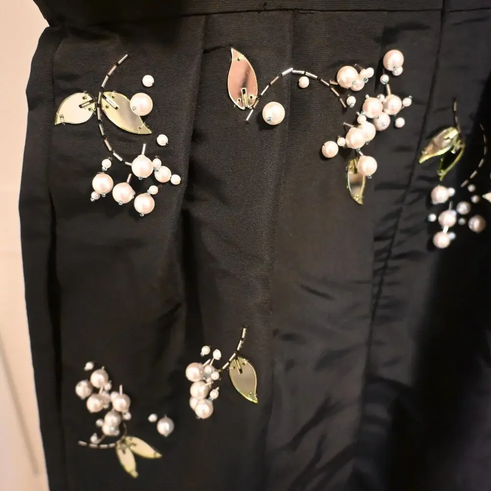 NWT: Carolina Herrera Embellished Pleated Silk-Faille Midi Dress - Picture 10 of 14
